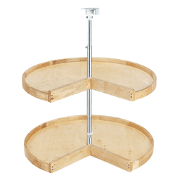 28" Pie-Cut 2 Tray Wood Lazy Susan, 26" - 32" Height - Alt Image 1