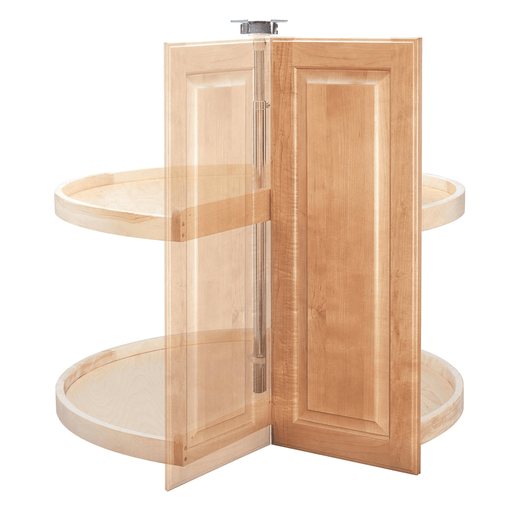 28" Pie-Cut 2 Tray Wood Lazy Susan, 26" - 32" Height - Alt Image 2