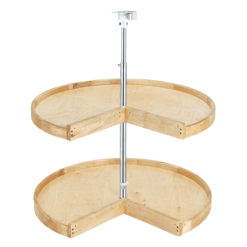 28" Pie-Cut 2 Tray Wood Lazy Susan, 26" - 32" Height - Main Image