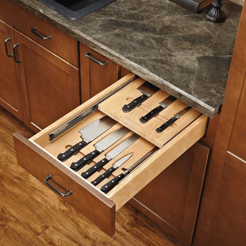 14-1/2" Two-Tiered Knife Drawer with BLUMOTION Soft-Closing, Natural - Alt Image 1