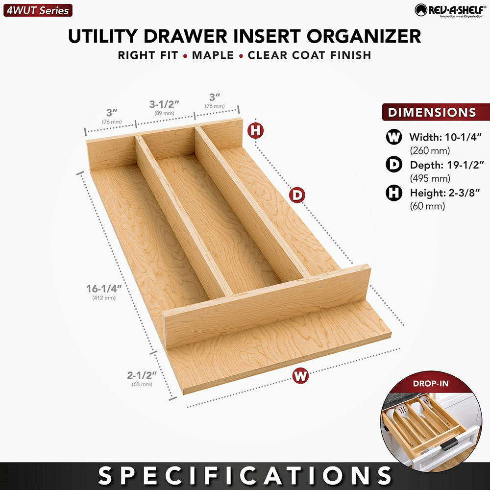 19-1/4" 4WUT Right Fit Utility Drawer Insert, Light Brown Alt 3 - Image