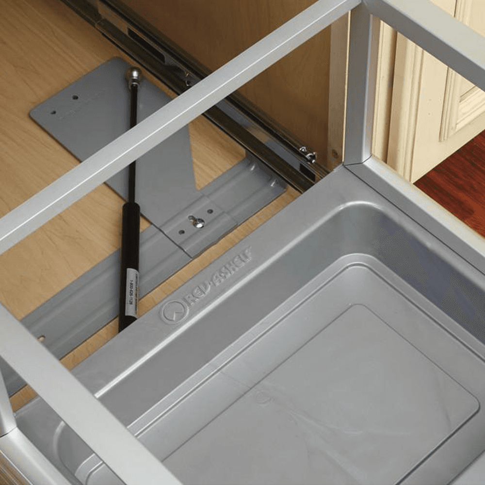 Single 35 QT Bottom-Mount Waste Container Pullout, Rev-A-Motion Soft-Closing, Silver, 12-1/8" Width - Alt Image 3