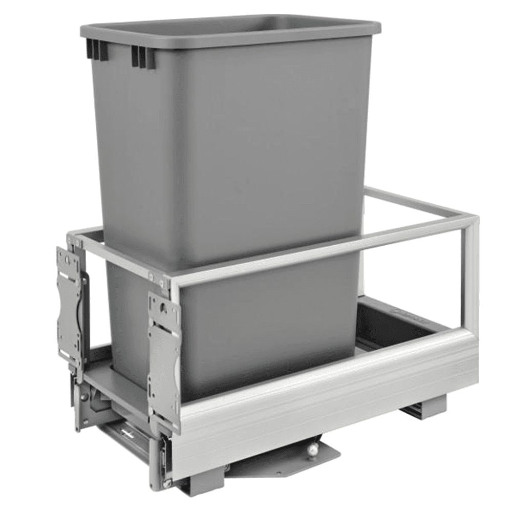 Single 35 QT Bottom-Mount Waste Container Pullout, Rev-A-Motion Soft-Closing, White - Alt Image 1