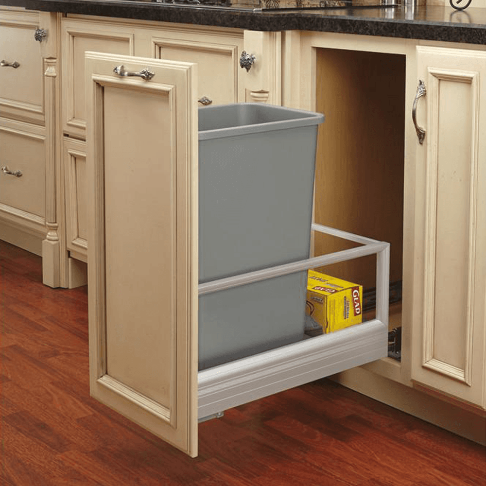 Single 35 QT Bottom-Mount Waste Container Pullout, Rev-A-Motion Soft-Closing, White - Alt Image 4