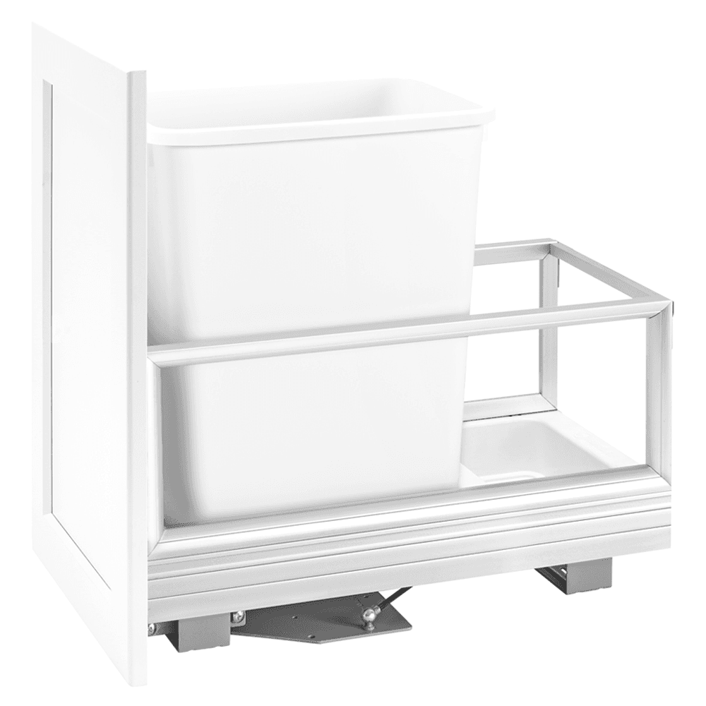 Single 35 QT Bottom-Mount Waste Container Pullout, Rev-A-Motion Soft-Closing, White - Main Image