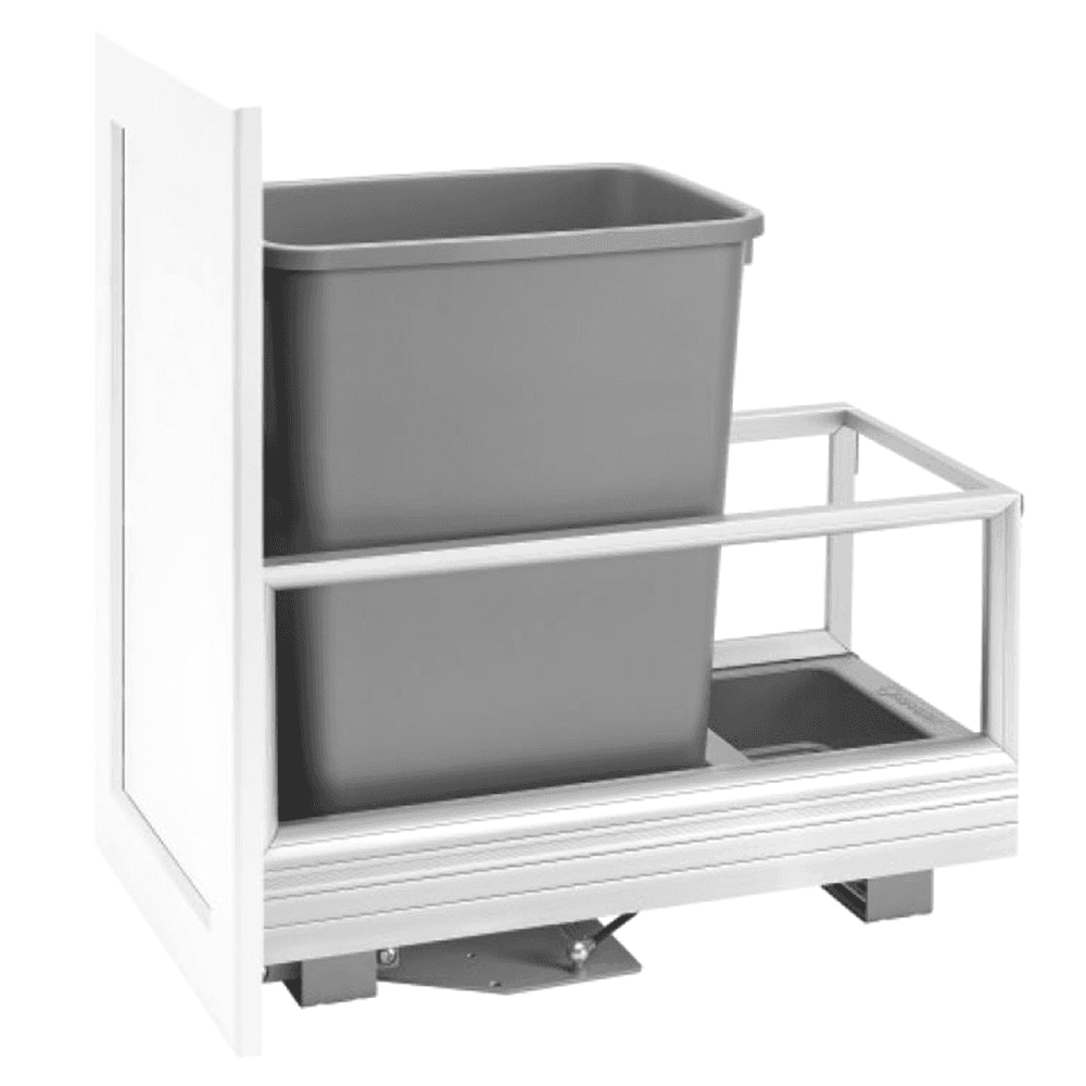 Single 35 QT Bottom-Mount Waste Container Pullout, Rev-A-Motion Soft-Closing, Silver, 12-1/8" Width - Main Image