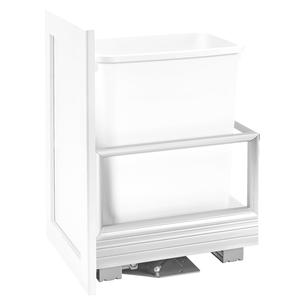Single 35 QT Bottom-Mount Waste Container Pullout with Reduced Depth, White - Main Image