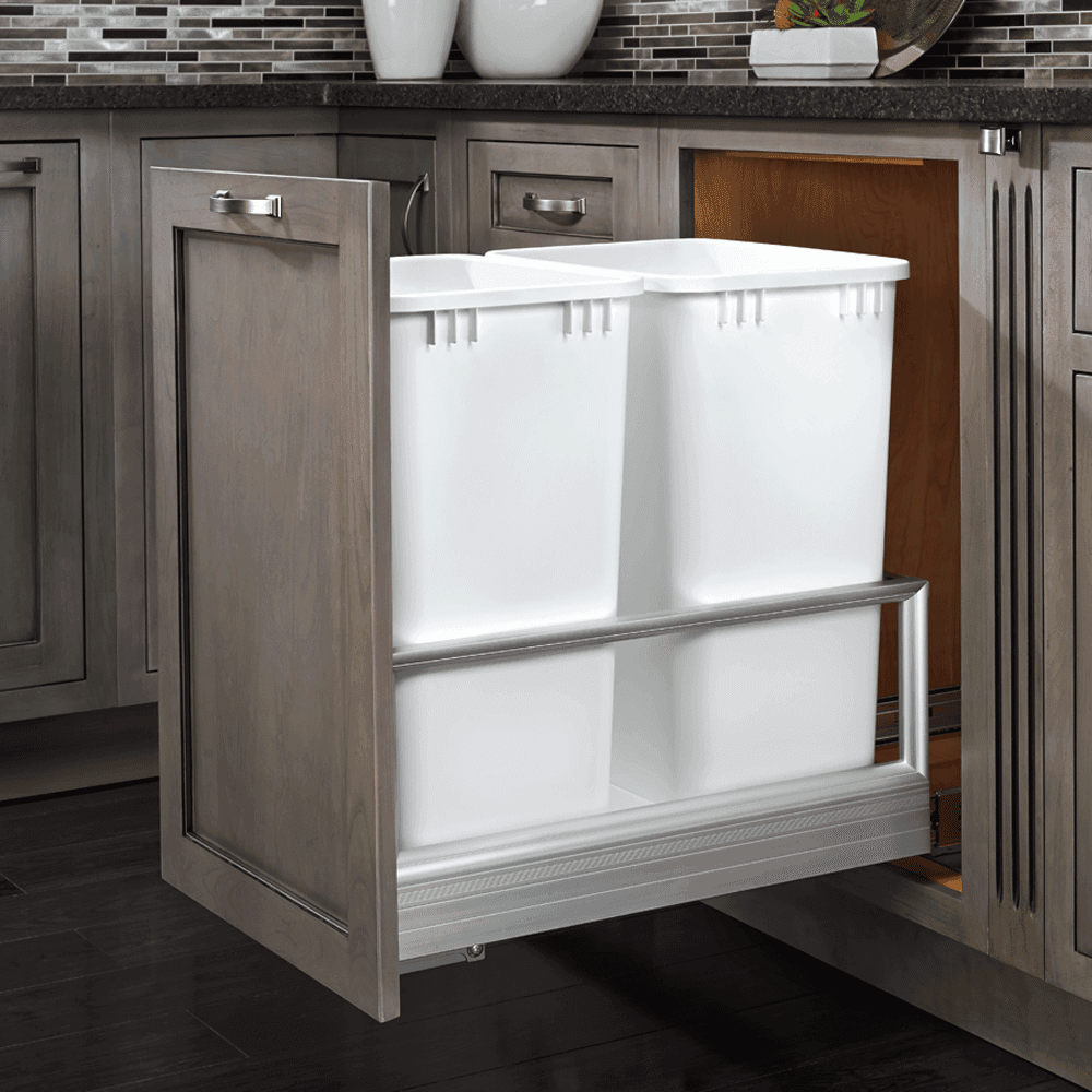 Double 50 QT Bottom-Mount Waste Container Pullout with Rev-A-Motion, Silver - Alt Image 1