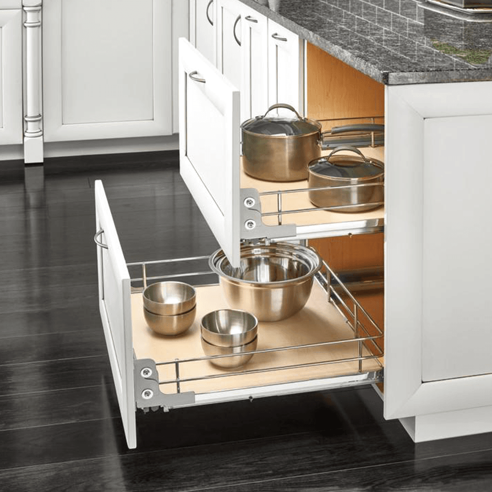20-11/16" 2-Tier Solid Bottom Pullout Basket with BLUMOTION Soft-Closing, Gray - Alt Image 1
