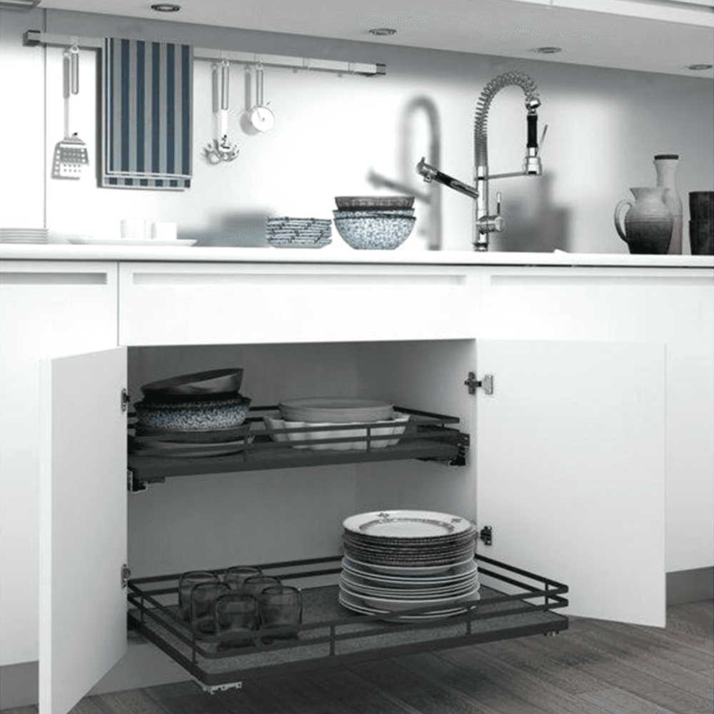 32-11/16" 2-Tier Shelf Pullout with BLUMOTION Soft-Closing for 36" Cabinet Opening, Orion Gray - Alt Image 1