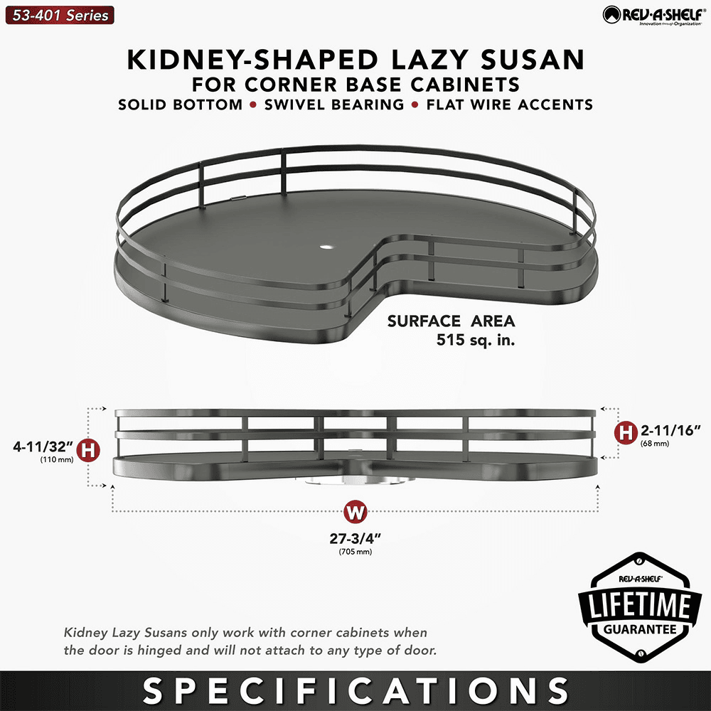 28" Kidney Lazy Susan with Swivel Bearing for Corner Base Cabinet, Almond Alt 7 - Image