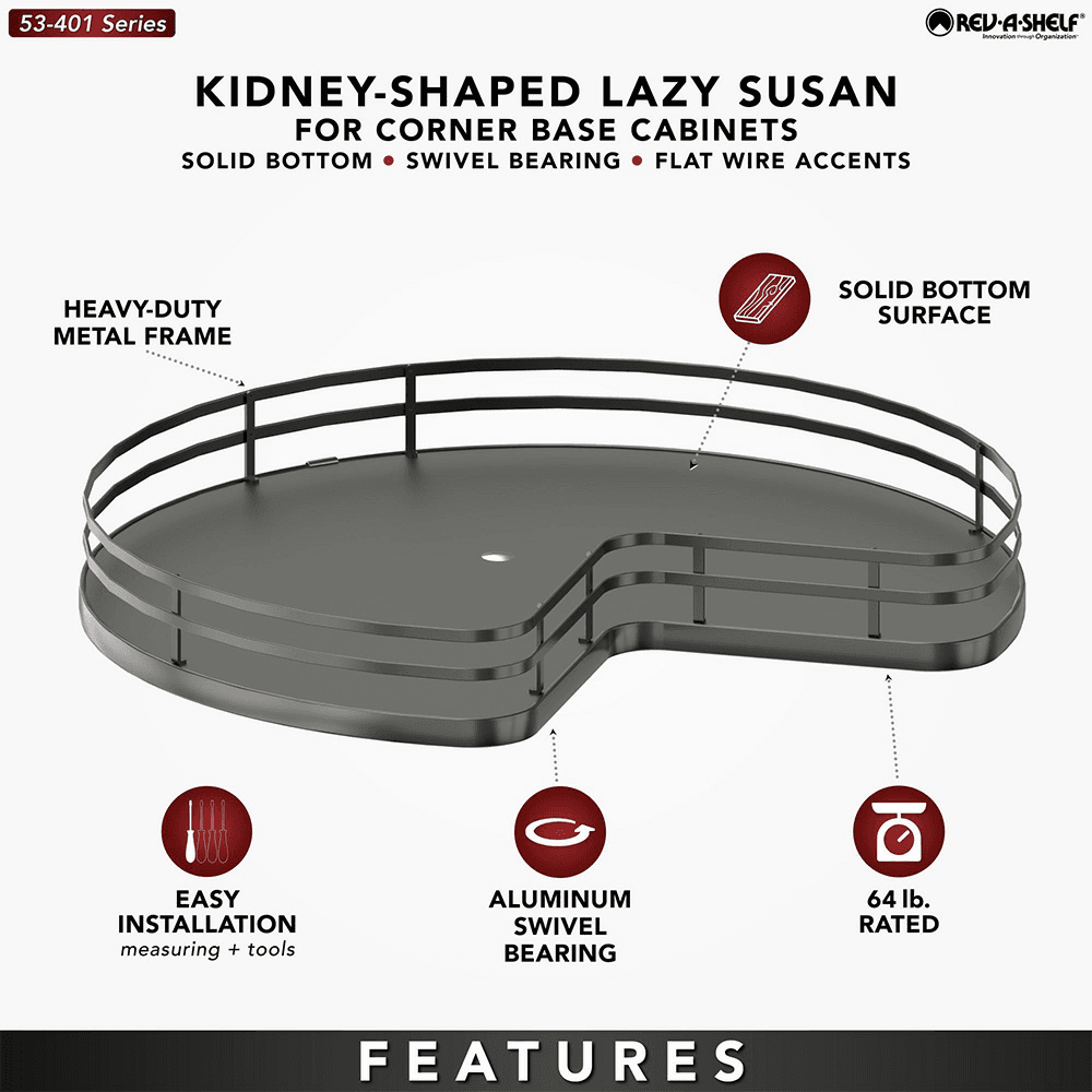28" Kidney Lazy Susan with Swivel Bearing for Corner Base Cabinet, Almond Alt 8 - Image