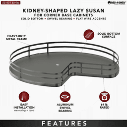 28" Kidney Lazy Susan with Swivel Bearing for Corner Base Cabinet, Orion Gray Alt 8 - Image
