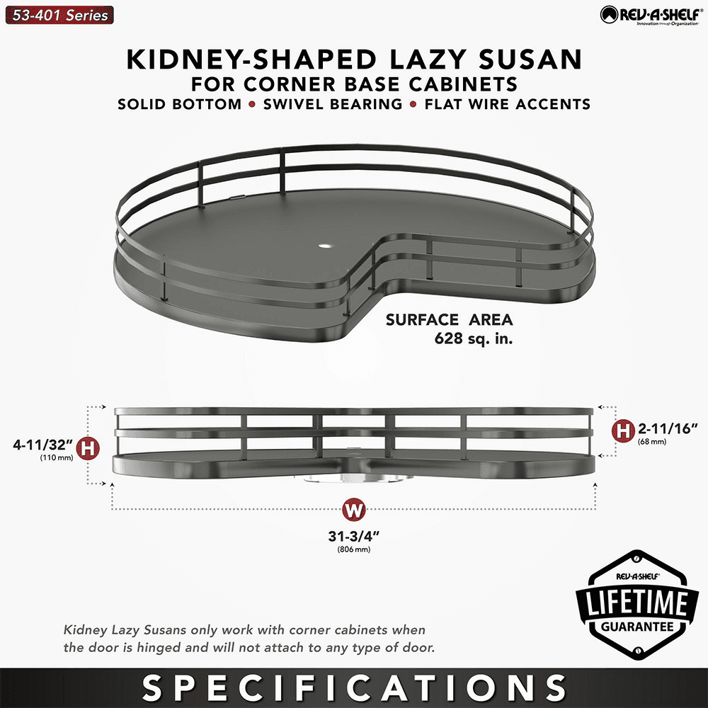 32" Kidney Lazy Susan with Swivel Bearing for Corner Base Cabinet, Almond Alt 3 - Image