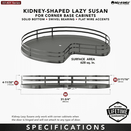32" Kidney Lazy Susan with Swivel Bearing for Corner Base Cabinet, Orion Gray Alt 3 - Image