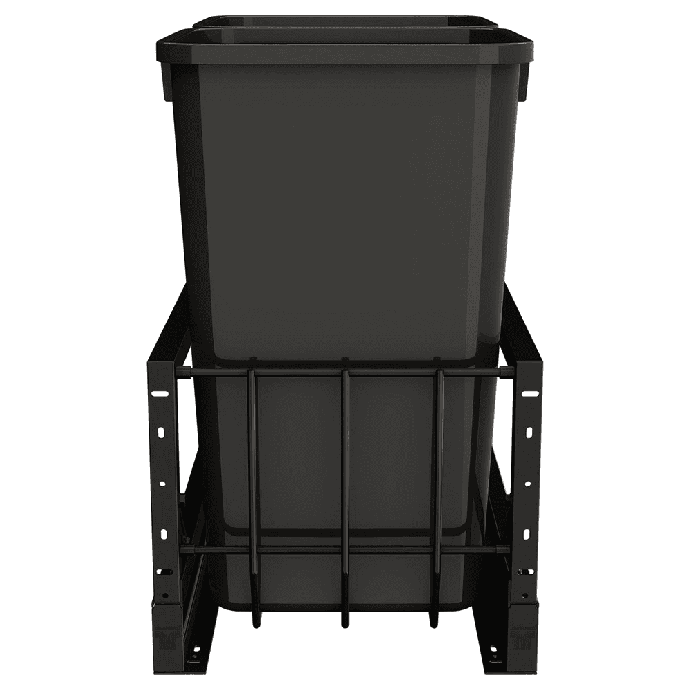 5349 Double 35 QT Aluminum Pullout Waste Container with 1-1/2" Over-Travel Soft-Close Slides, Black Alt 1 - Image