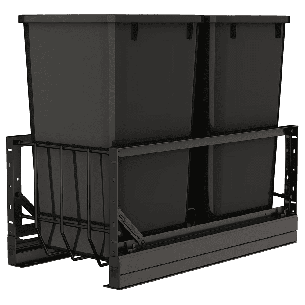 5349 Double 35 QT Aluminum Pullout Waste Container with 1-1/2" Over-Travel Soft-Close Slides, Black Main - Image