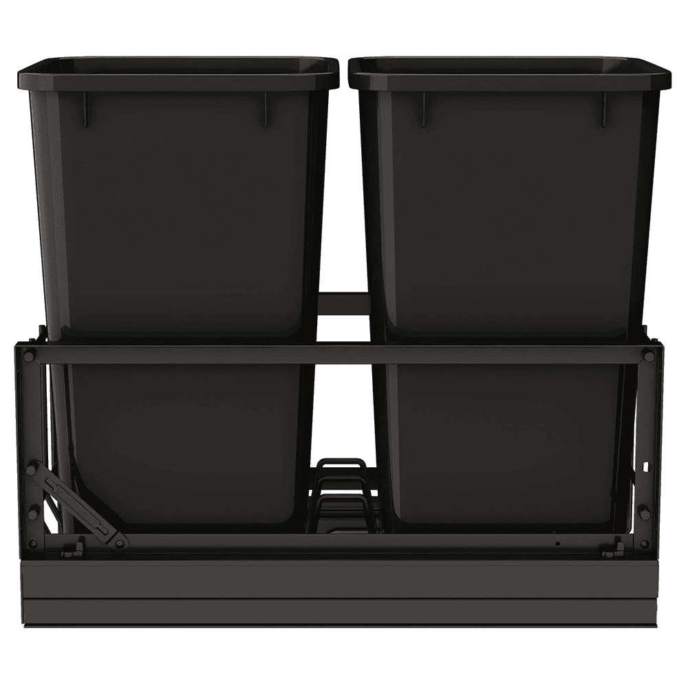 5349 Double 35 QT Aluminum Pullout Waste Container with 1-1/2" Over-Travel Soft-Close Slides, Black Alt 4 - Image