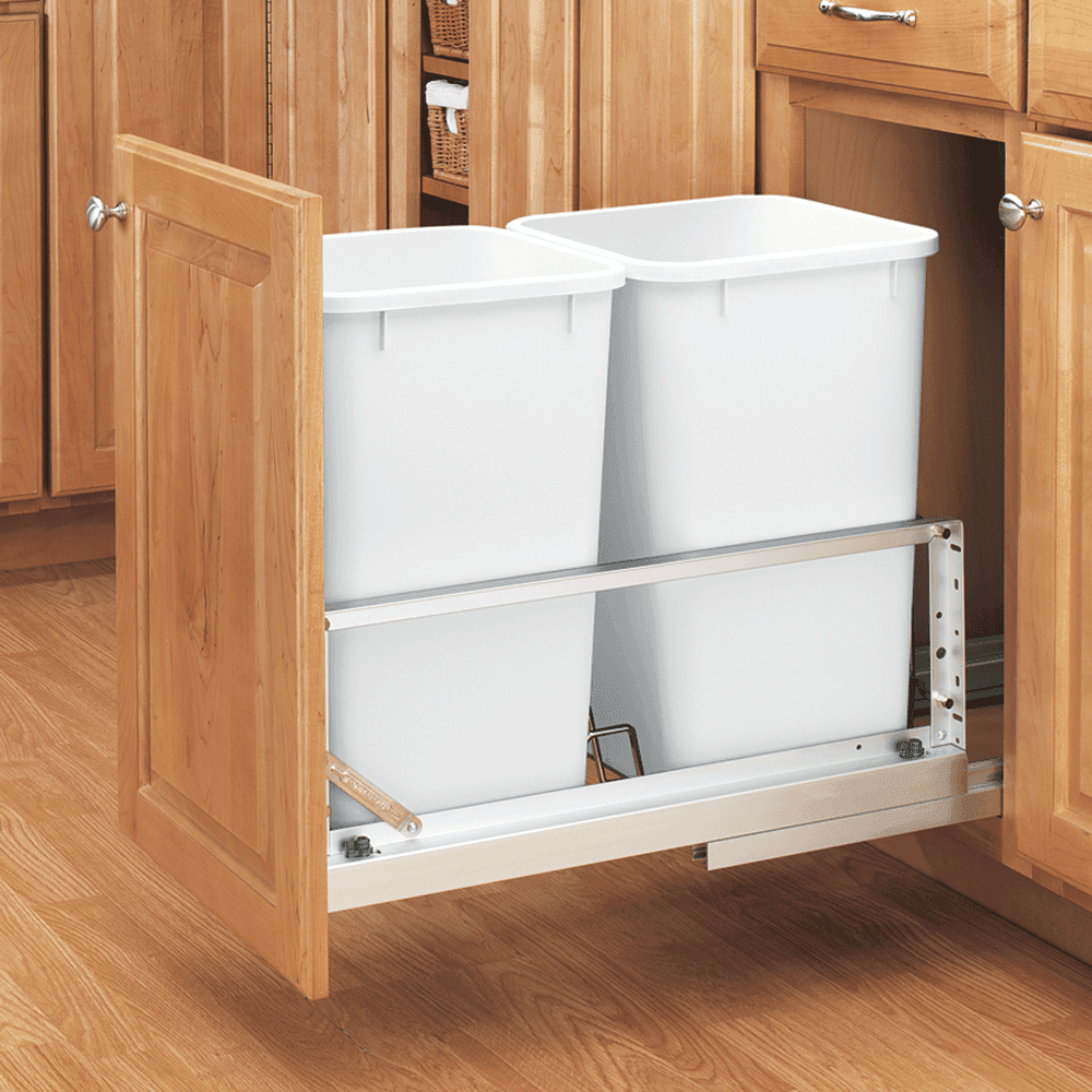 Double 27 QT Door-Mount Premiere Waste Container, Full-Extension Soft-Closing, White - Alt Image 1