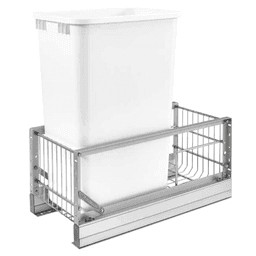 Single 50 QT Bottom-Mount Waste Container Pullout, Full-Extension Soft-Closing, Brushed/White - Main Image