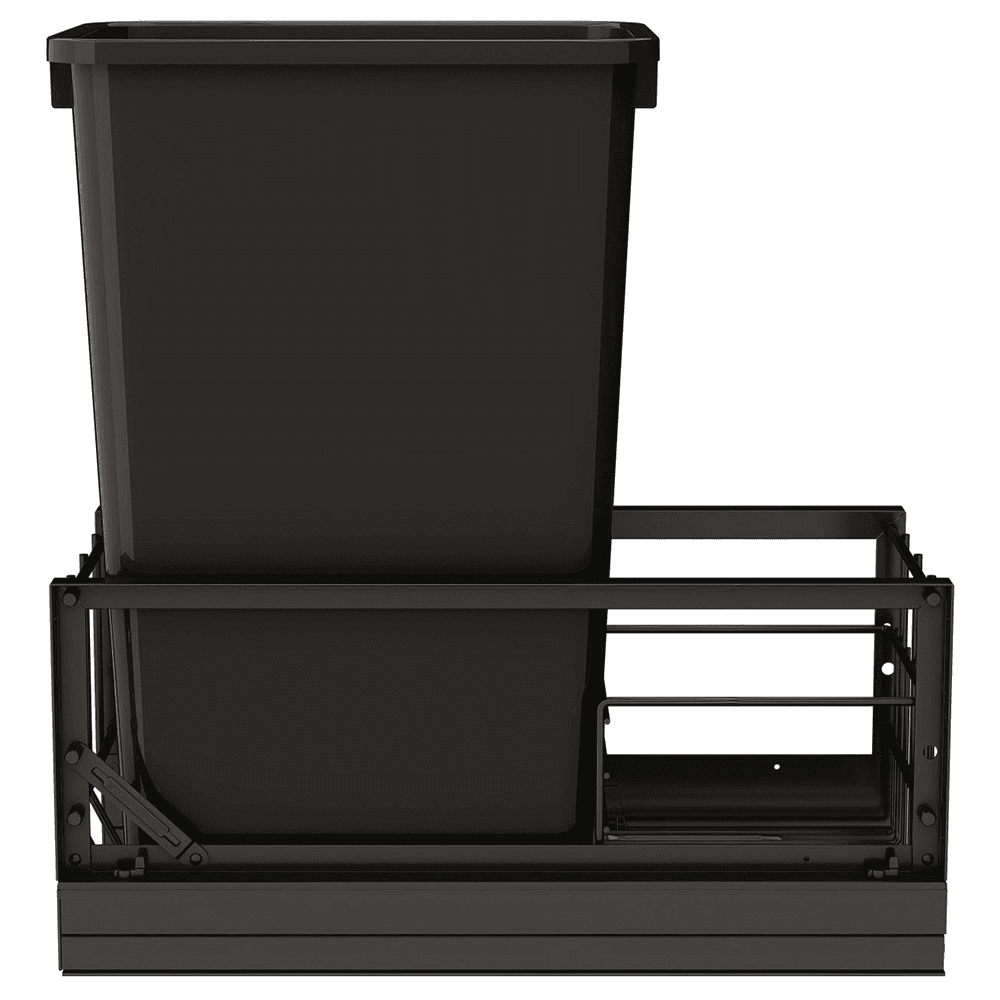 5349 Single 50 QT Aluminum Pullout Waste Container with 1-1/2" Over-Travel Soft-Close Slides, Black Alt 4 - Image