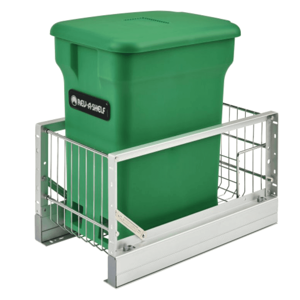 Single 24 QT Bottom-Mount Waste Container Pullout with Soft-Closing, Green - Main Image