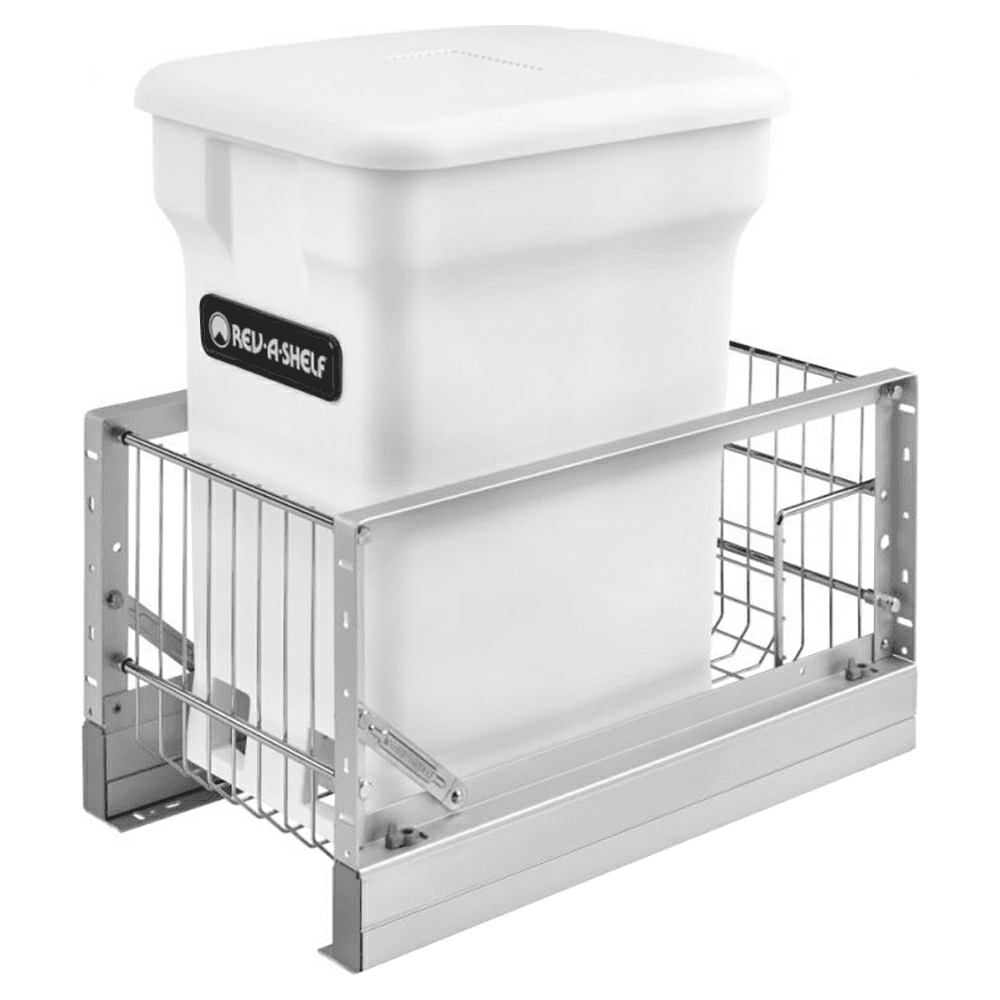 Single 24 QT Bottom-Mount Waste Container Pullout with Soft-Closing, White - Main Image