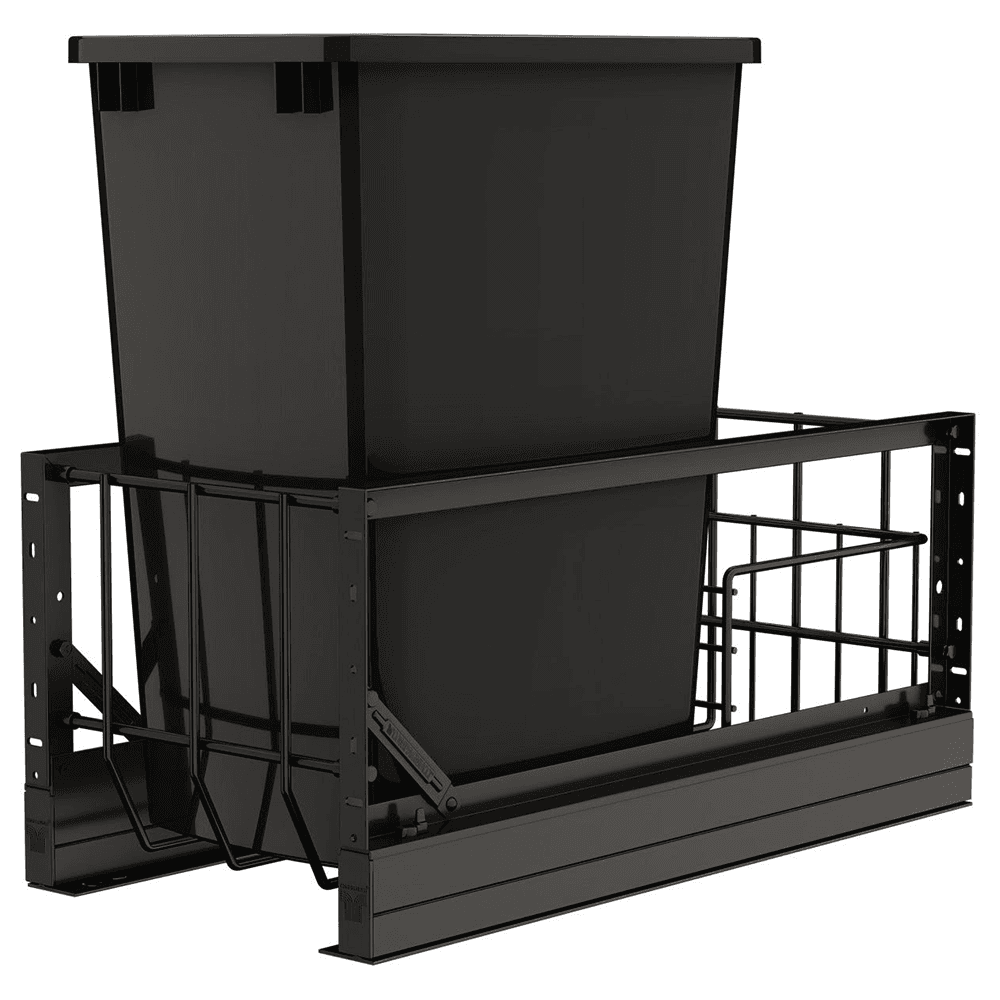 5349 Single 35 QT Aluminum Pullout Waste Container with 1-1/2" Over-Travel Soft-Close Slides, Black Main - Image