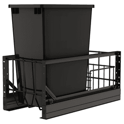 5349 Single 35 QT Aluminum Pullout Waste Container with 1-1/2" Over-Travel Soft-Close Slides, Black Main - Image