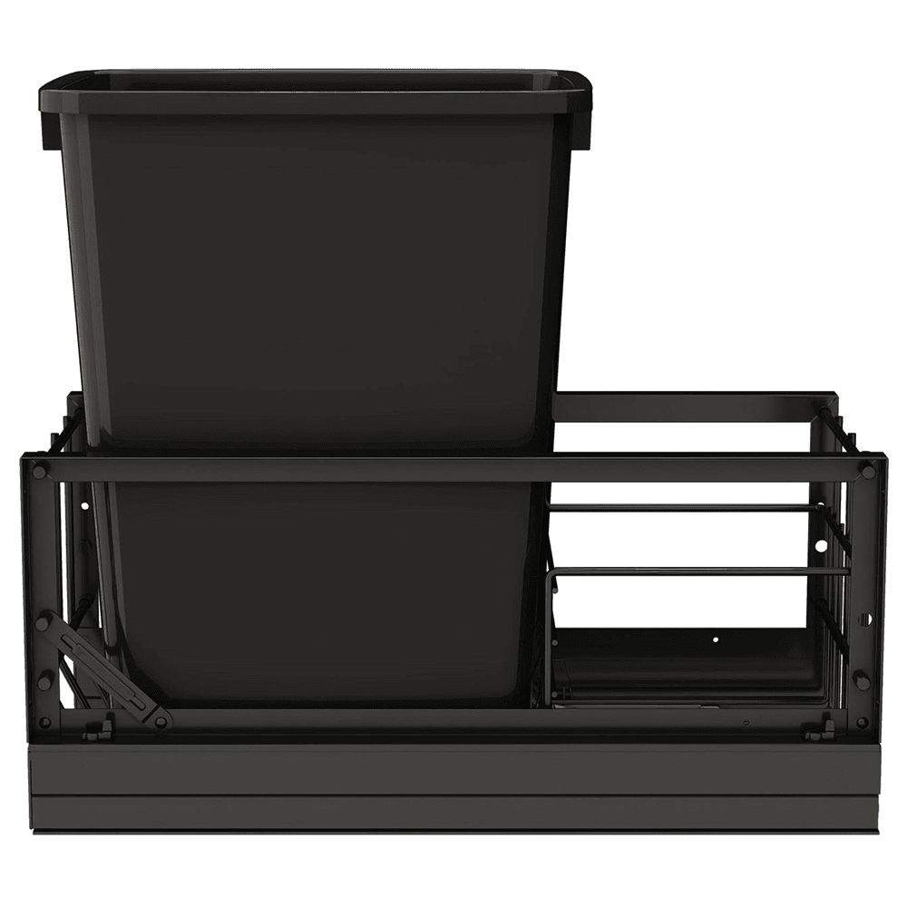 5349 Single 35 QT Aluminum Pullout Waste Container with 1-1/2" Over-Travel Soft-Close Slides, Black Alt 4 - Image