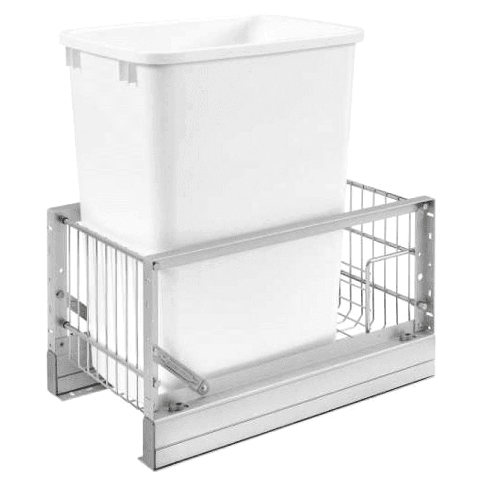 Single 35 QT Bottom-Mount Waste Container Pullout, Soft-Closing, White - Main Image