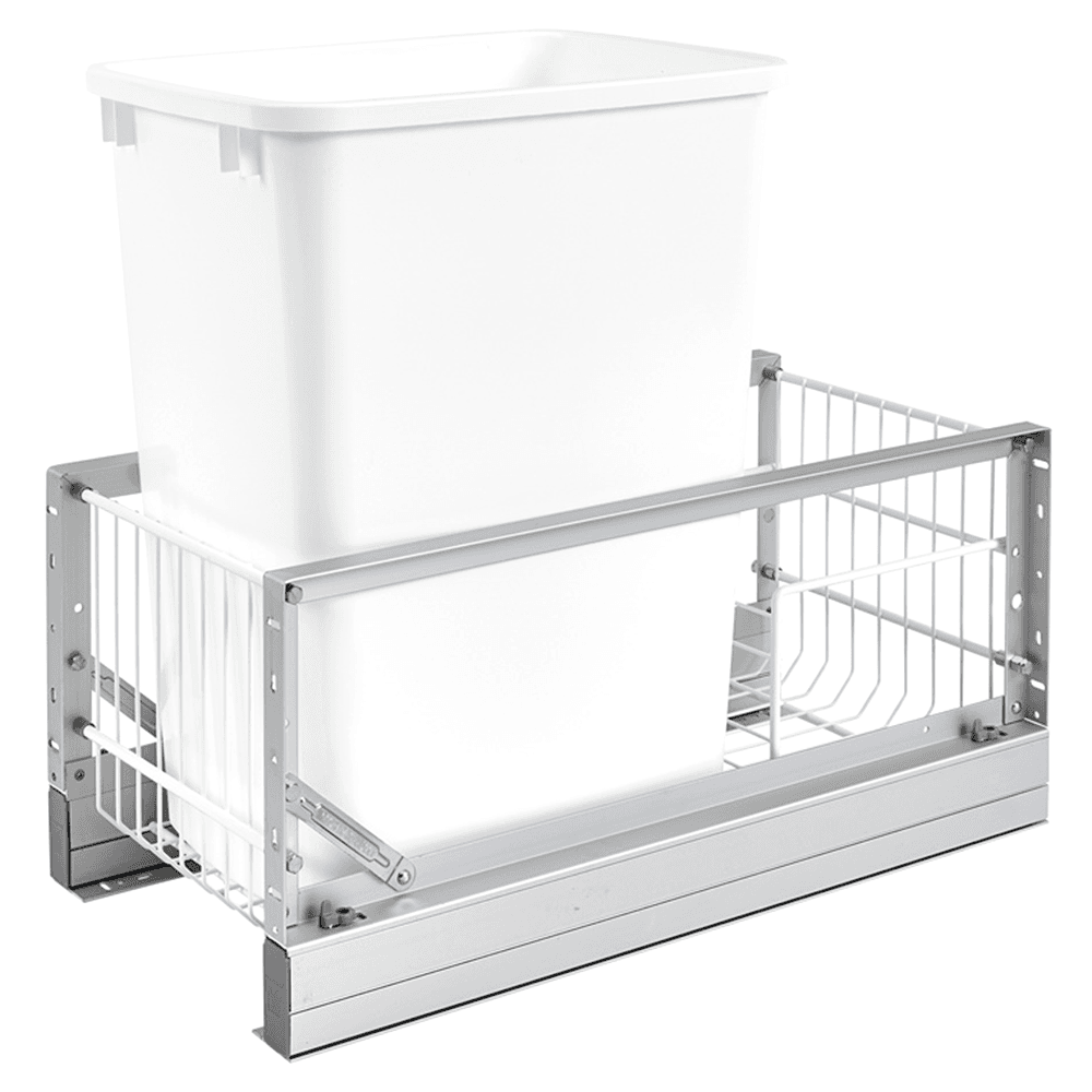 Single 35 QT Bottom-Mount Waste Container Pullout, Soft-Closing, Brushed/White - Main Image