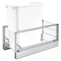 Single 35 QT Bottom-Mount Waste Container Pullout, Soft-Closing, Brushed/White - Main Image