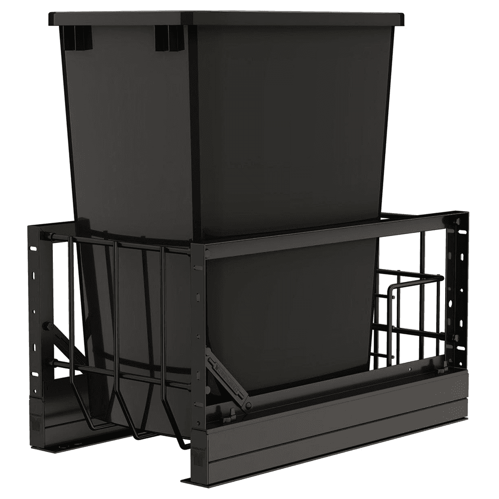 5349 Single 35 QT Aluminum Pullout Waste Container with Soft-Close, Black Main - Image