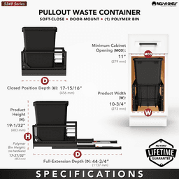 5349 Single 35 QT Aluminum Pullout Waste Container with Soft-Close, Black Alt 5 - Image