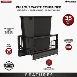 5349 Single 35 QT Aluminum Pullout Waste Container with Soft-Close, Black Alt 6 - Image