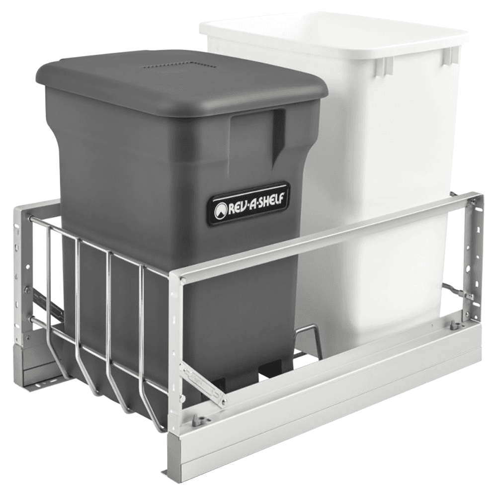 Double 24 QT/35 QT Bottom-Mount Waste Container Pullout with Soft-Closing, Orion Gray/White - Main Image