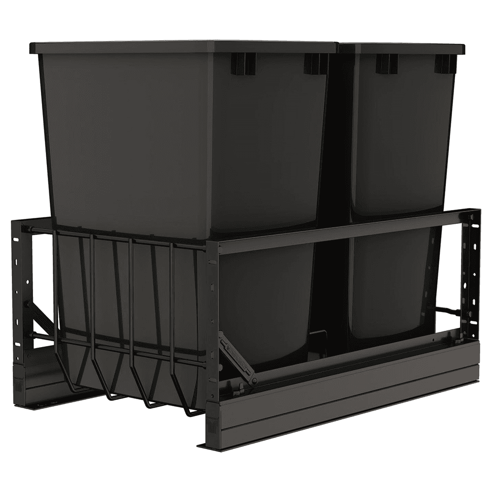 5349 Double 35 QT Aluminum Pullout Waste Container with 1-1/2" Over-Travel Soft-Close Slides, Black Main - Image