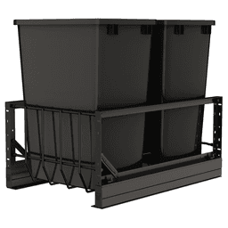 5349 Double 35 QT Aluminum Pullout Waste Container with 1-1/2" Over-Travel Soft-Close Slides, Black Main - Image