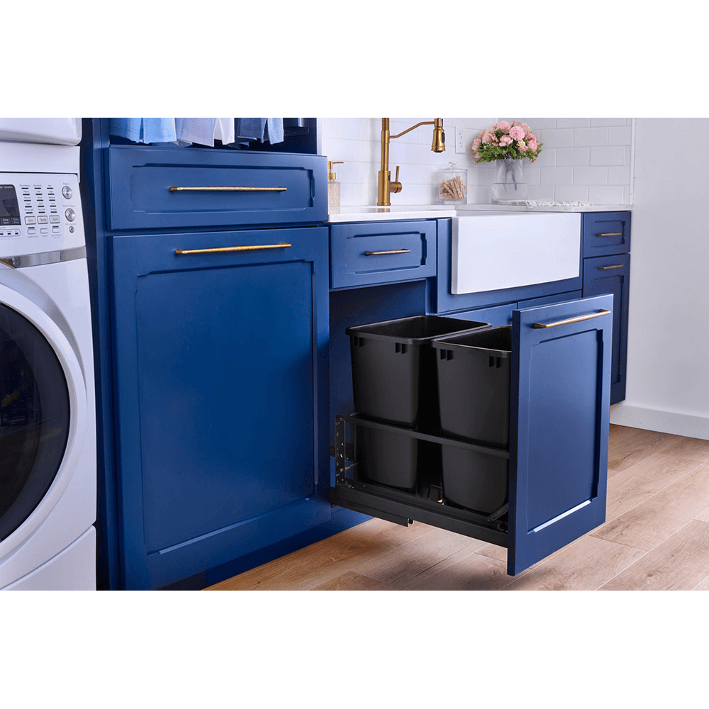 5349 Double 35 QT Aluminum Pullout Waste Container with 1-1/2" Over-Travel Soft-Close Slides, Black Alt 5 - Image