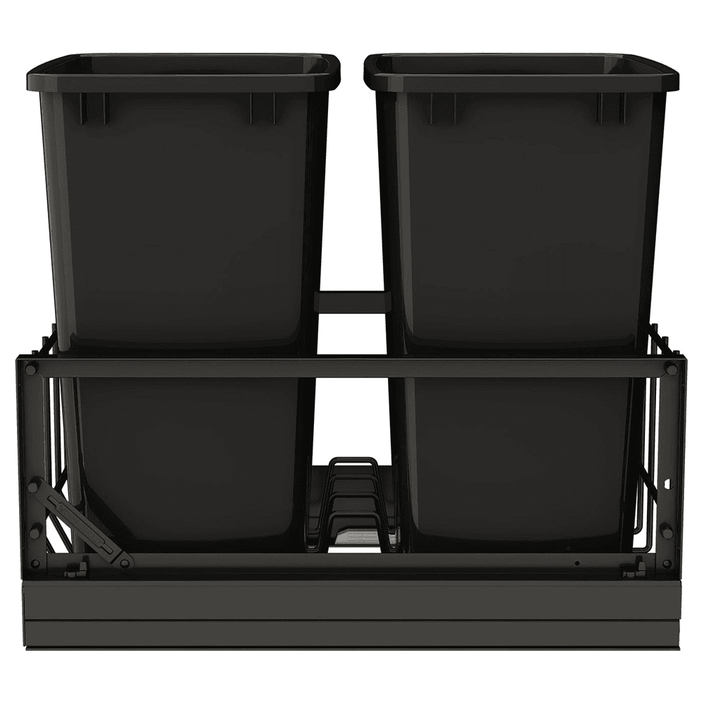 5349 Double 35 QT Aluminum Pullout Waste Container with 1-1/2" Over-Travel Soft-Close Slides, Black Alt 4 - Image