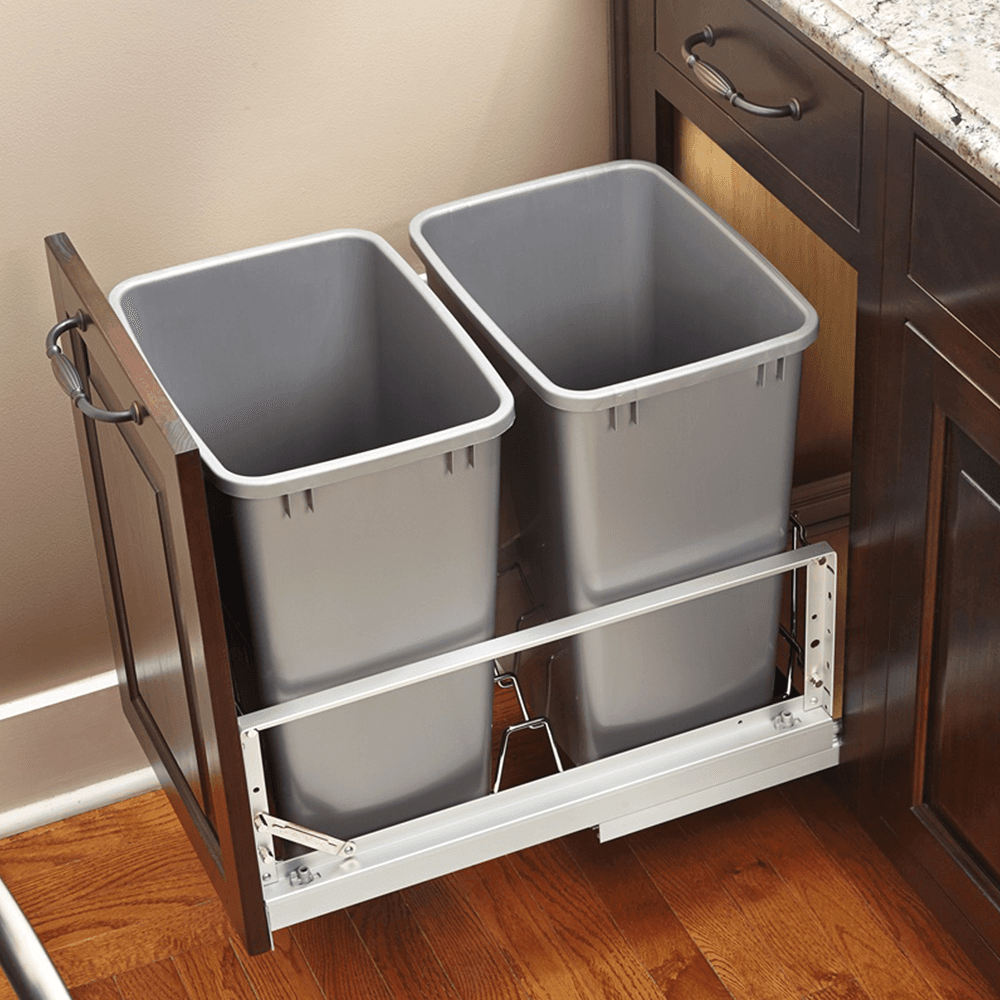 Double 35 QT Bottom-Mount Premiere Waste Container, Soft-Closing for 15" Cabinet Opening, Silver - Alt Image 2