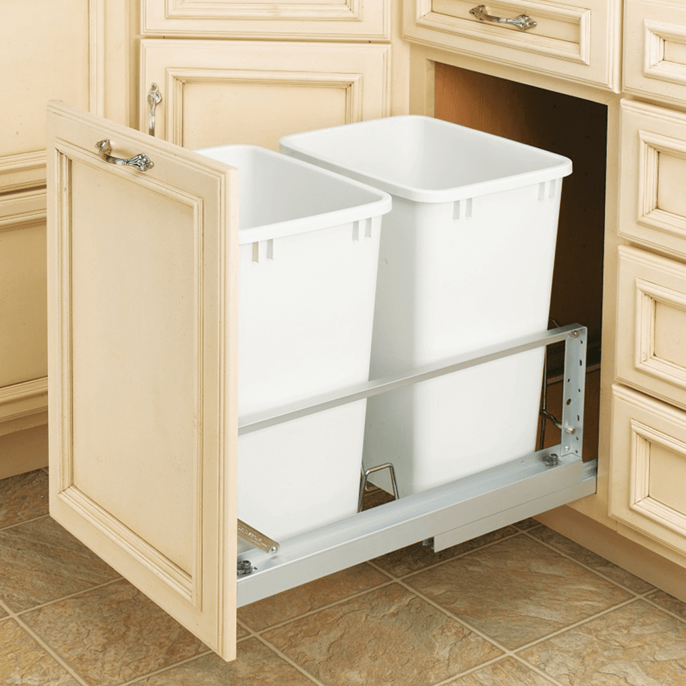 Double 35 QT Bottom-Mount Waste Container, Soft-Closing for 15" Cabinet Opening, White - Alt Image 1