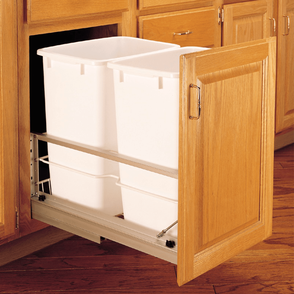 Double 35 QT Bottom-Mount Waste Container, Soft-Closing for 15" Cabinet Opening, White - Alt Image 2