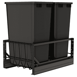 5349 Double 50 QT Aluminum Pullout Waste Container with 1-1/2" Over-Travel Soft-Close Slides, Black Main - Image