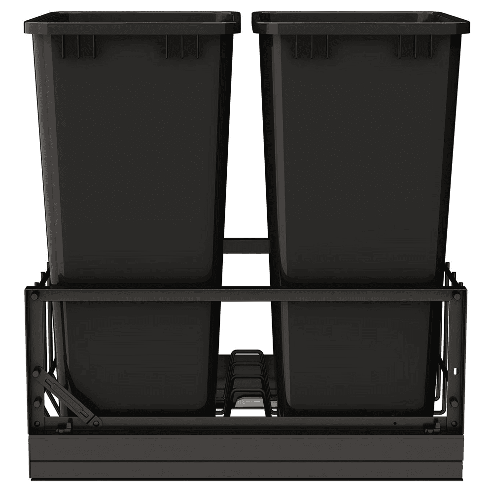 5349 Double 50 QT Aluminum Pullout Waste Container with 1-1/2" Over-Travel Soft-Close Slides, Black Alt 4 - Image