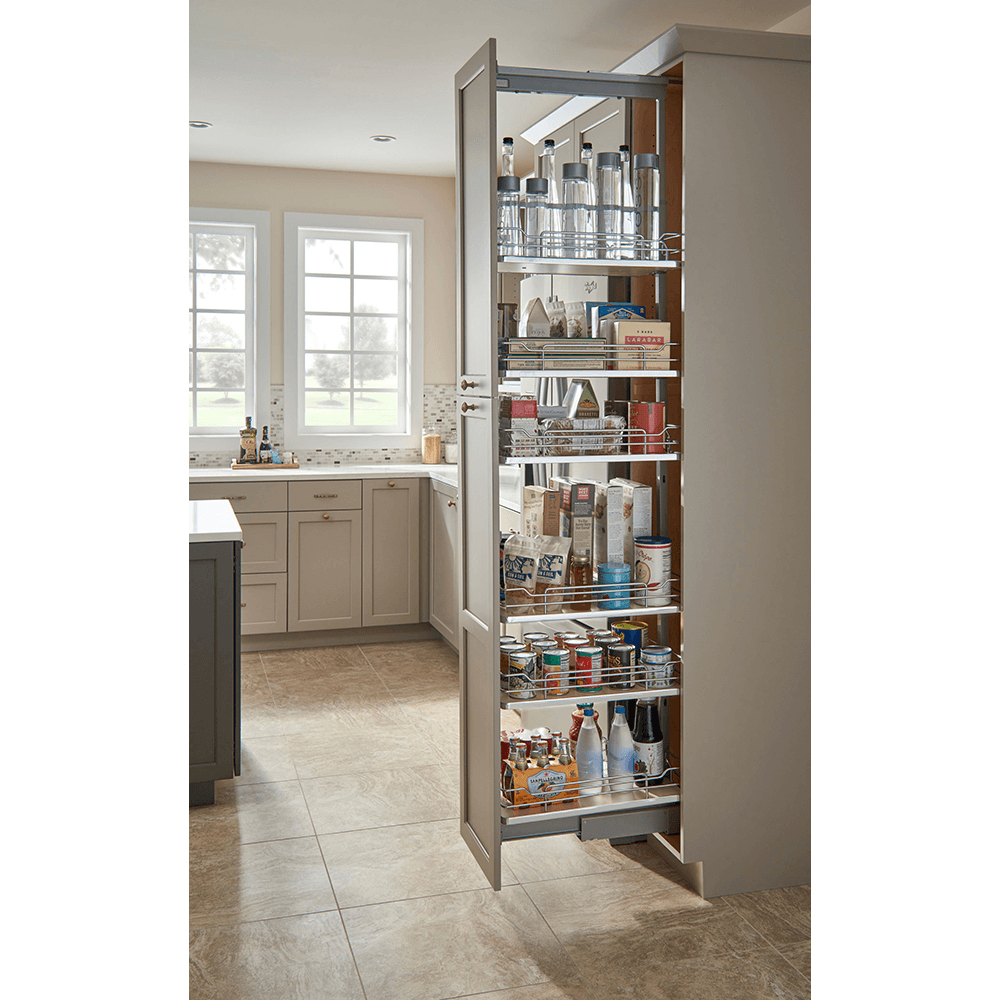 21-23/32" 4-Shelf Solid Bottom Pull-Out Pantry with Soft-Closing, Light Brown Alt 1 - Image