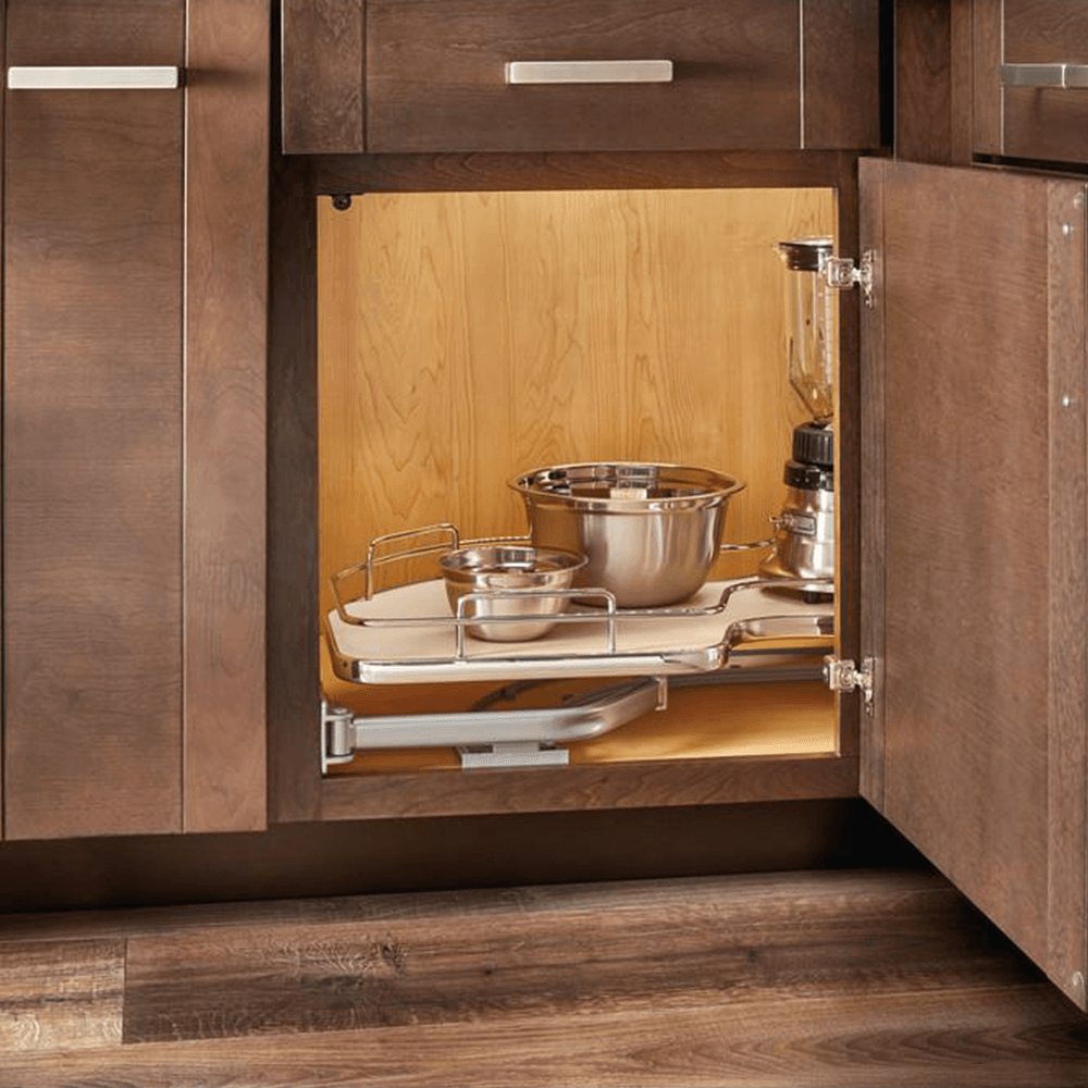 1-Tier Right-Hand The Cloud Blind Corner Cabinet Organizer for 15" Cabinet Opening, Chrome/Gray - Alt Image 2