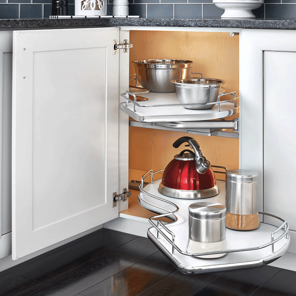 1-Tier Left-Hand The Cloud Blind Corner Cabinet Organizer for 18" Cabinet Opening, Chrome/Gray - Alt Image 3