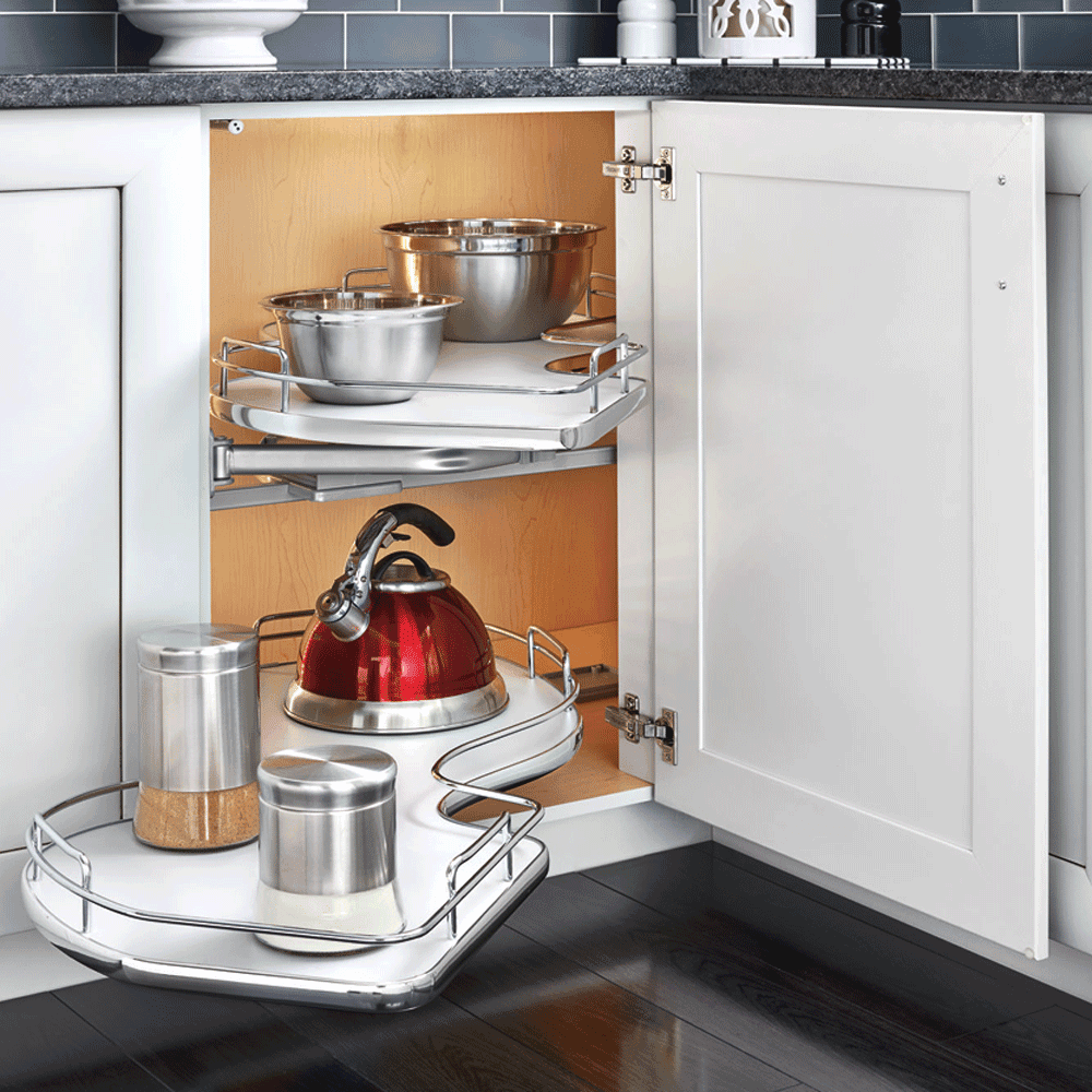1-Tier Left-Hand The Cloud Blind Corner Cabinet Organizer for 21" Cabinet Opening, Chrome/Gray - Alt Image 3